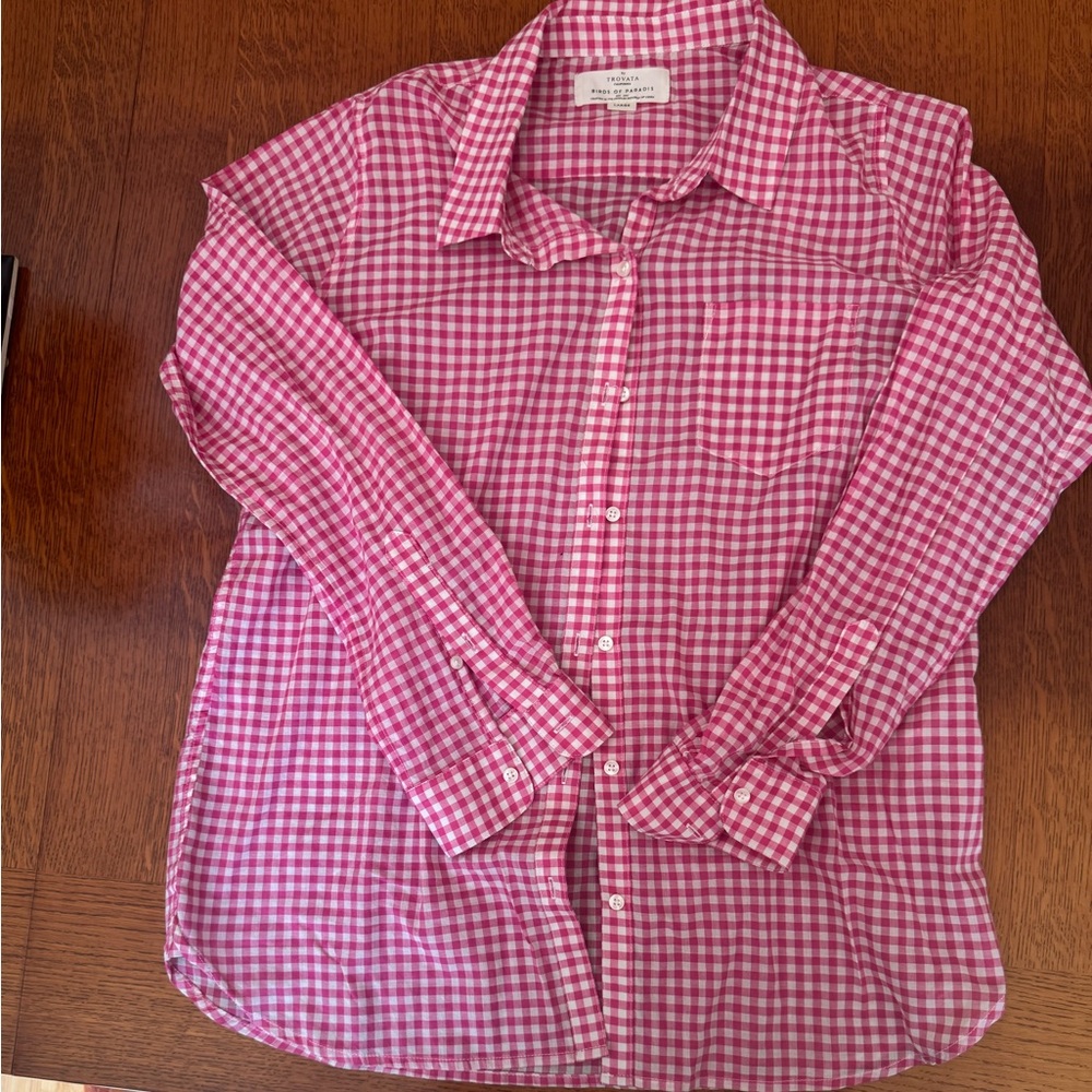 Trovata Pink Gingham Blouse Lightweight Casual Top